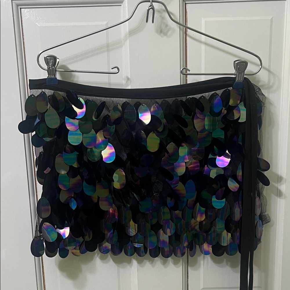 Black Dark Purple  Sequin Shiny Women's Wrap-around Fun Dance performance Skirt